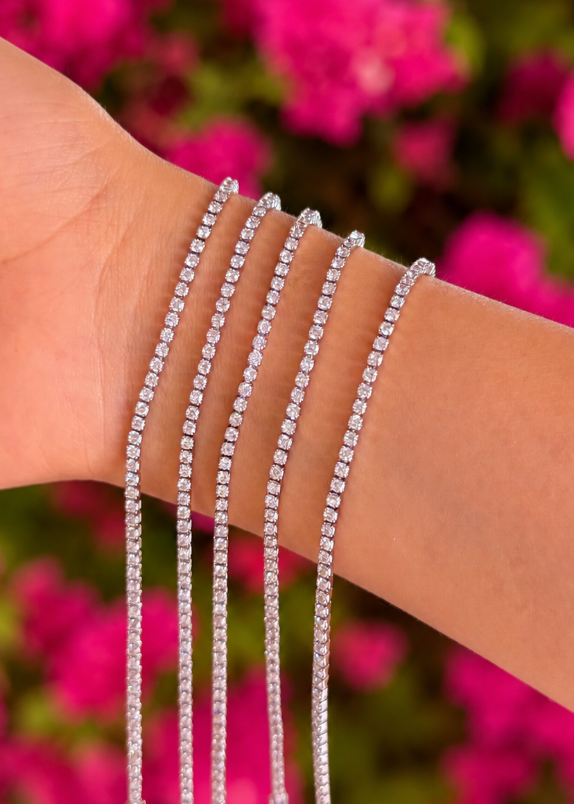 Pulsera tennis plateada con zirconias chapa de oro