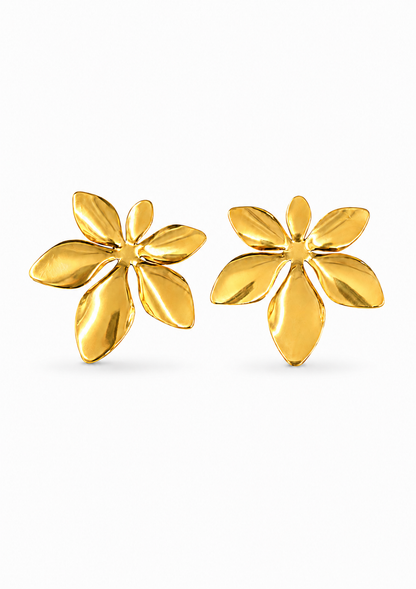 Aretes flor hawaiana dorados acero inoxidable