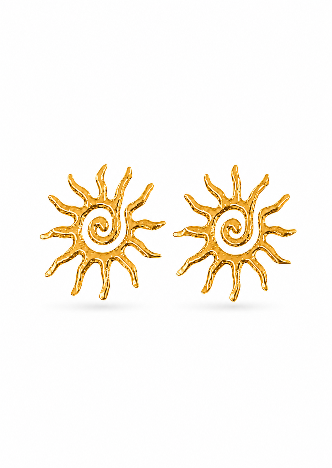 Aretes sol espiral dorado acero inoxidable