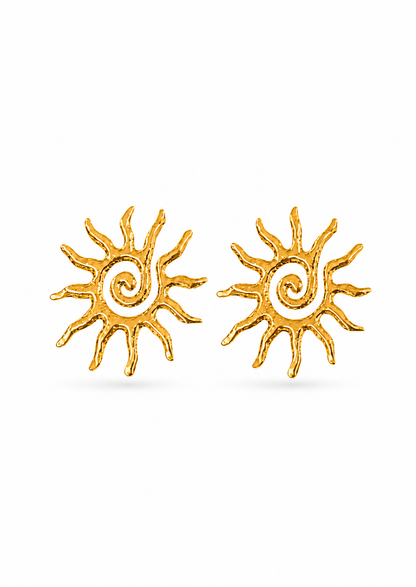 Aretes sol espiral dorado acero inoxidable
