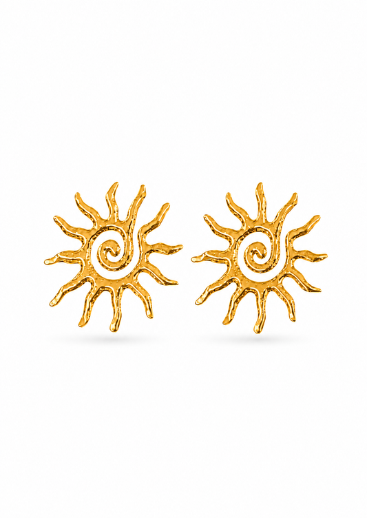Aretes sol espiral dorado acero inoxidable