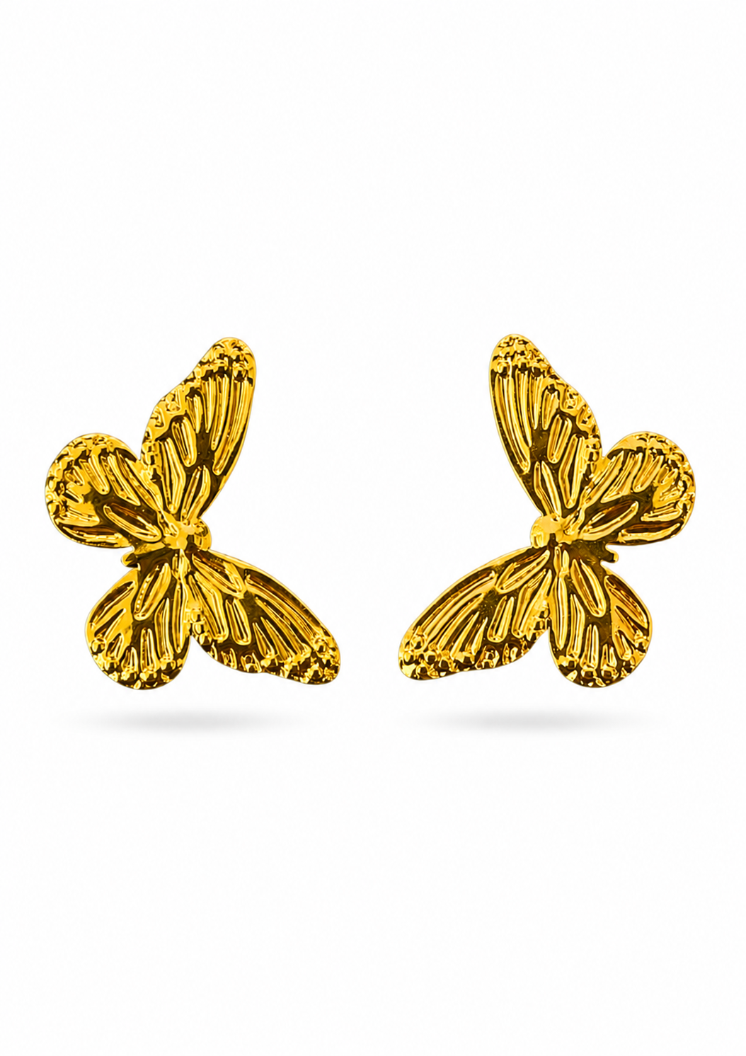 Aretes mariposas texturizados dorados acero inoxidable