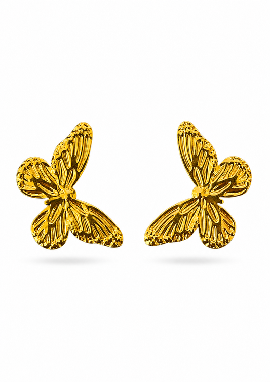 Aretes mariposas texturizados dorados acero inoxidable