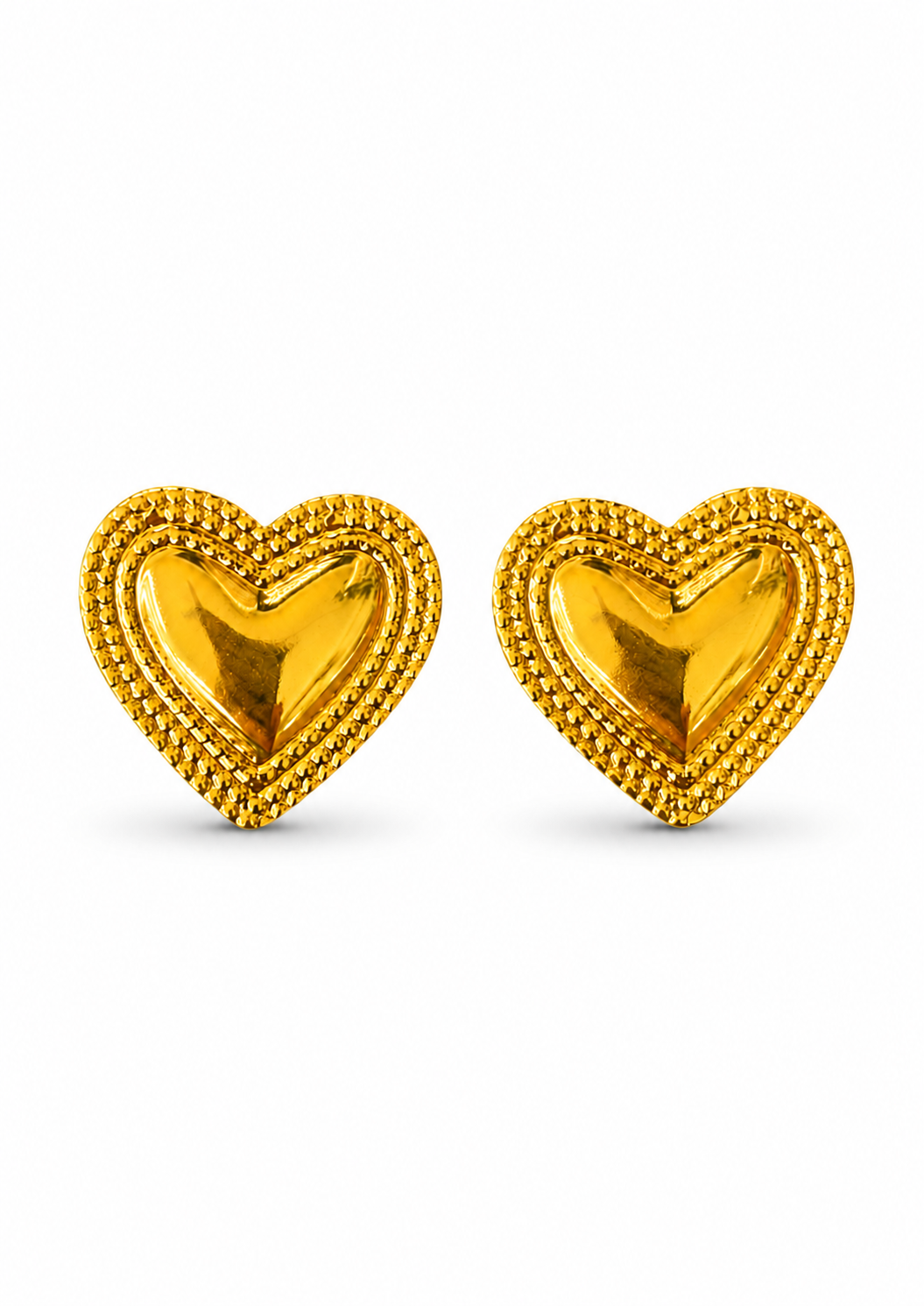 Aretes corazón doble marco dorados acero inoxidable