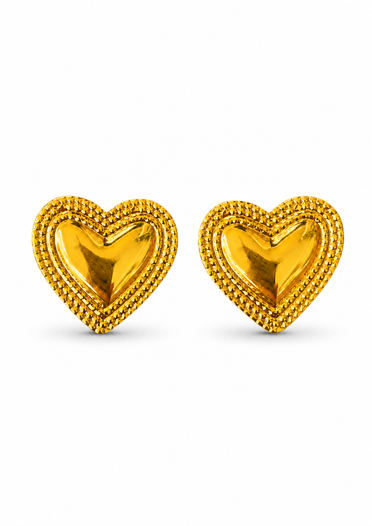Aretes corazón doble marco dorados acero inoxidable