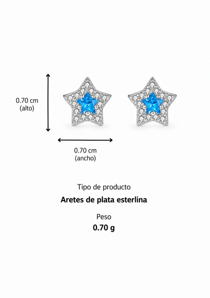 Aretes estrella azul de circonias Plata S999