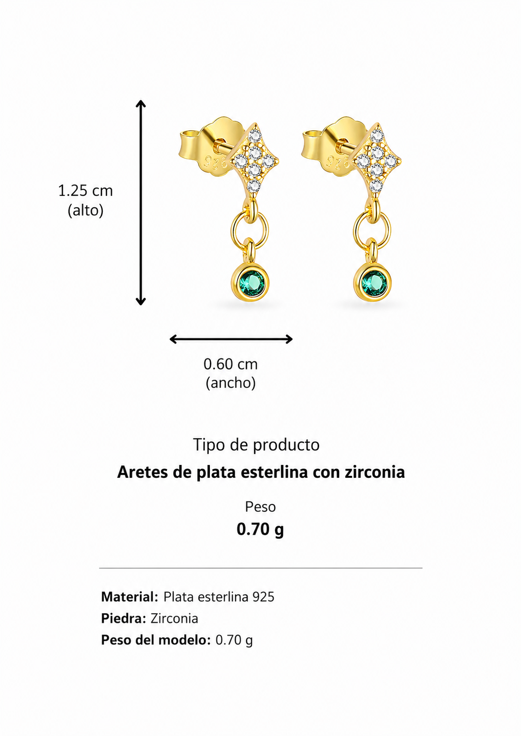 Aretes destello esmeralda plata de ley 925