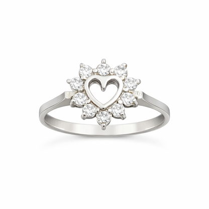 Anillo plata con diseño de corazón y zirconias