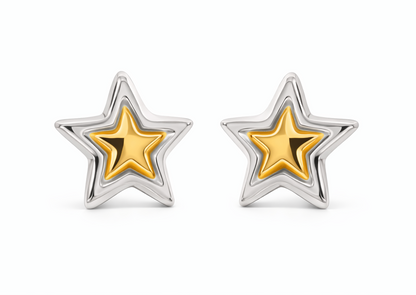 Aretes estrellas bicolor acero inoxidable