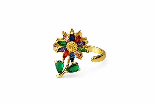 Anillo flor completa acero inoxidable