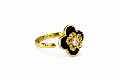 Anillo trébol negro acero inoxidable