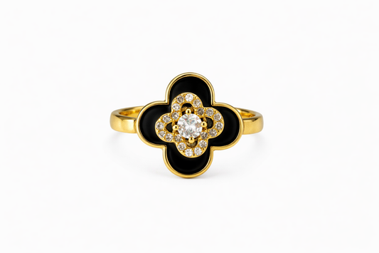 Anillo trébol negro acero inoxidable