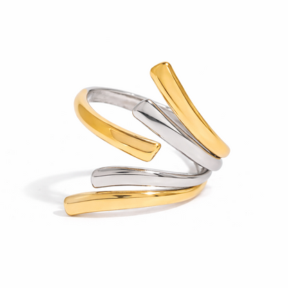 Anillo wrap dorado & plateado acero inoxidable