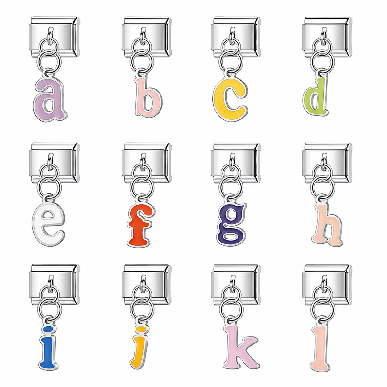 Charm plateados colgante letras multicolor acero inoxidable 304