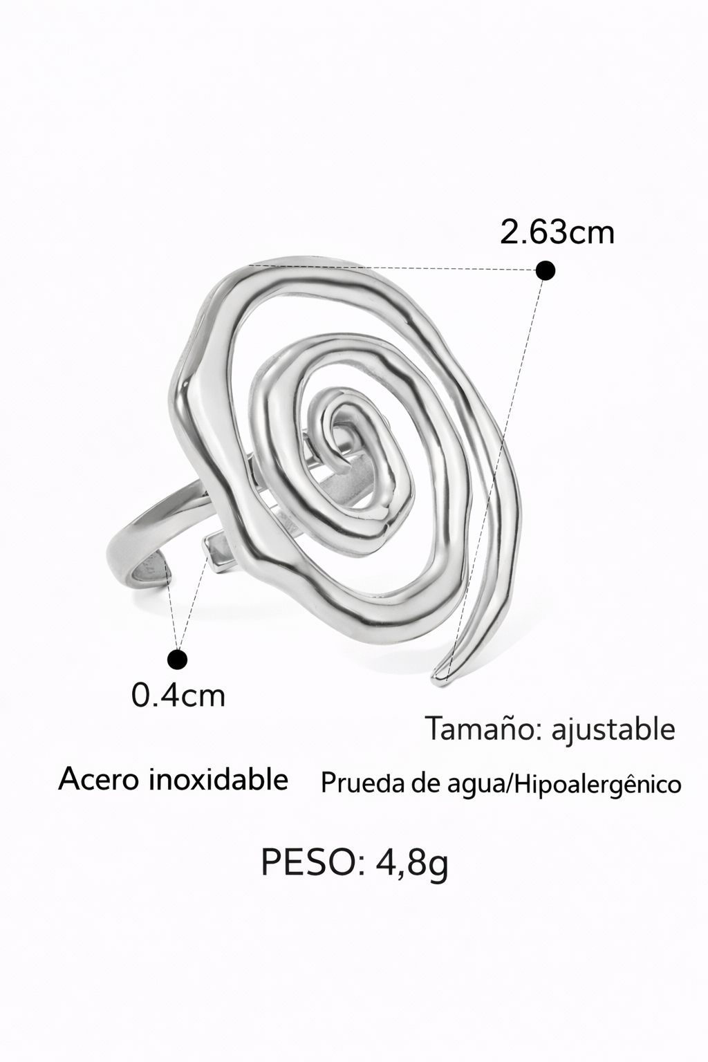 Anillo espiral plateado acero inoxidable