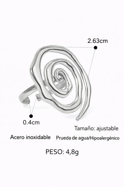 Anillo espiral plateado acero inoxidable