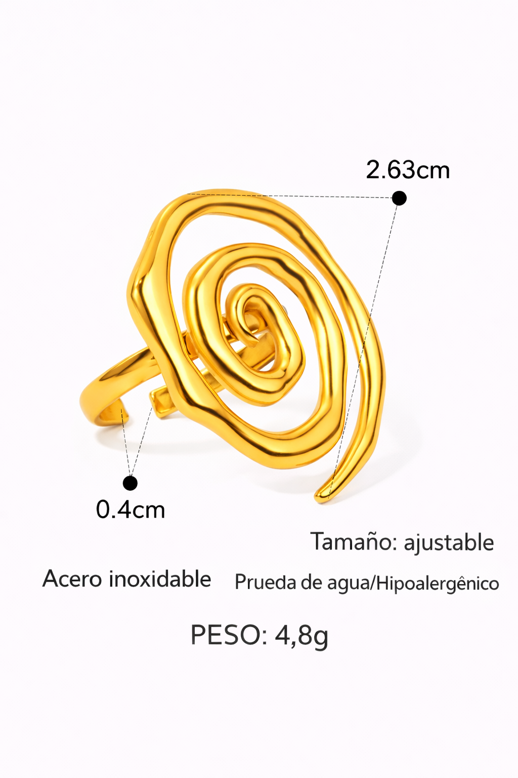 Anillo espiral dorado acero inoxidable