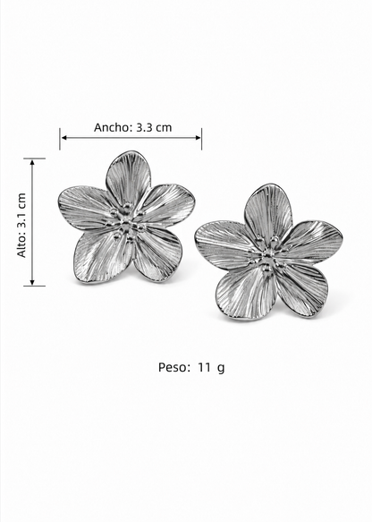 Aretes flor estilo clásico plateado acero inoxidable