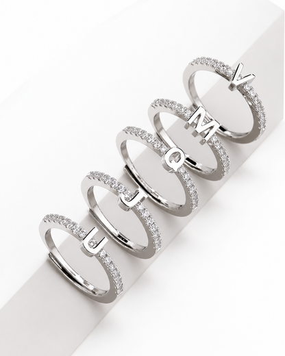 Anillos ajustables letras con zirconias chapa de oro