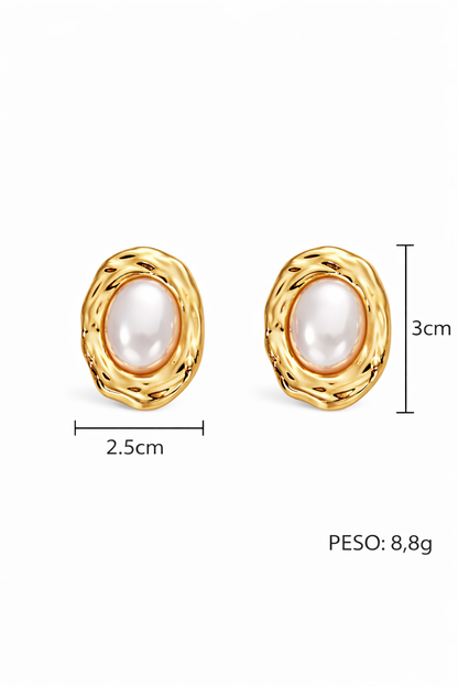 Aretes perla ovalada acero inoxidable