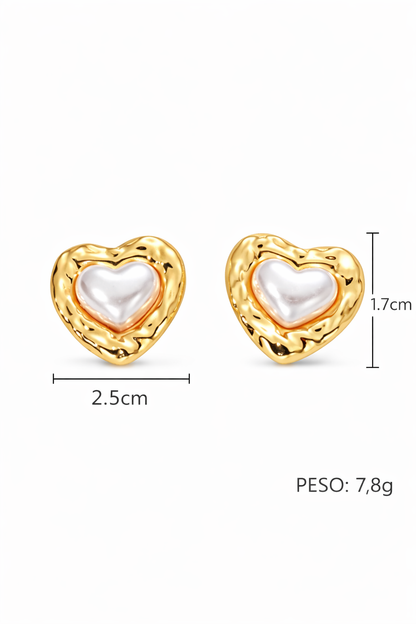 Aretes corazón perla moderno acero inoxidable