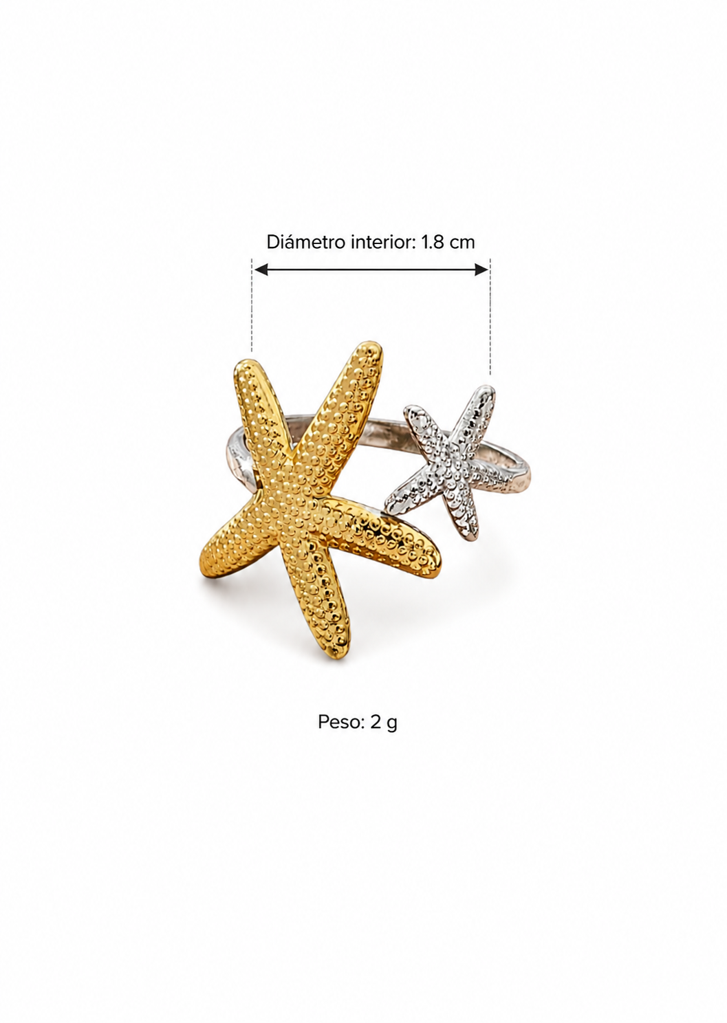 Anillo estrellas de mar bicolor acero Inoxidable 304