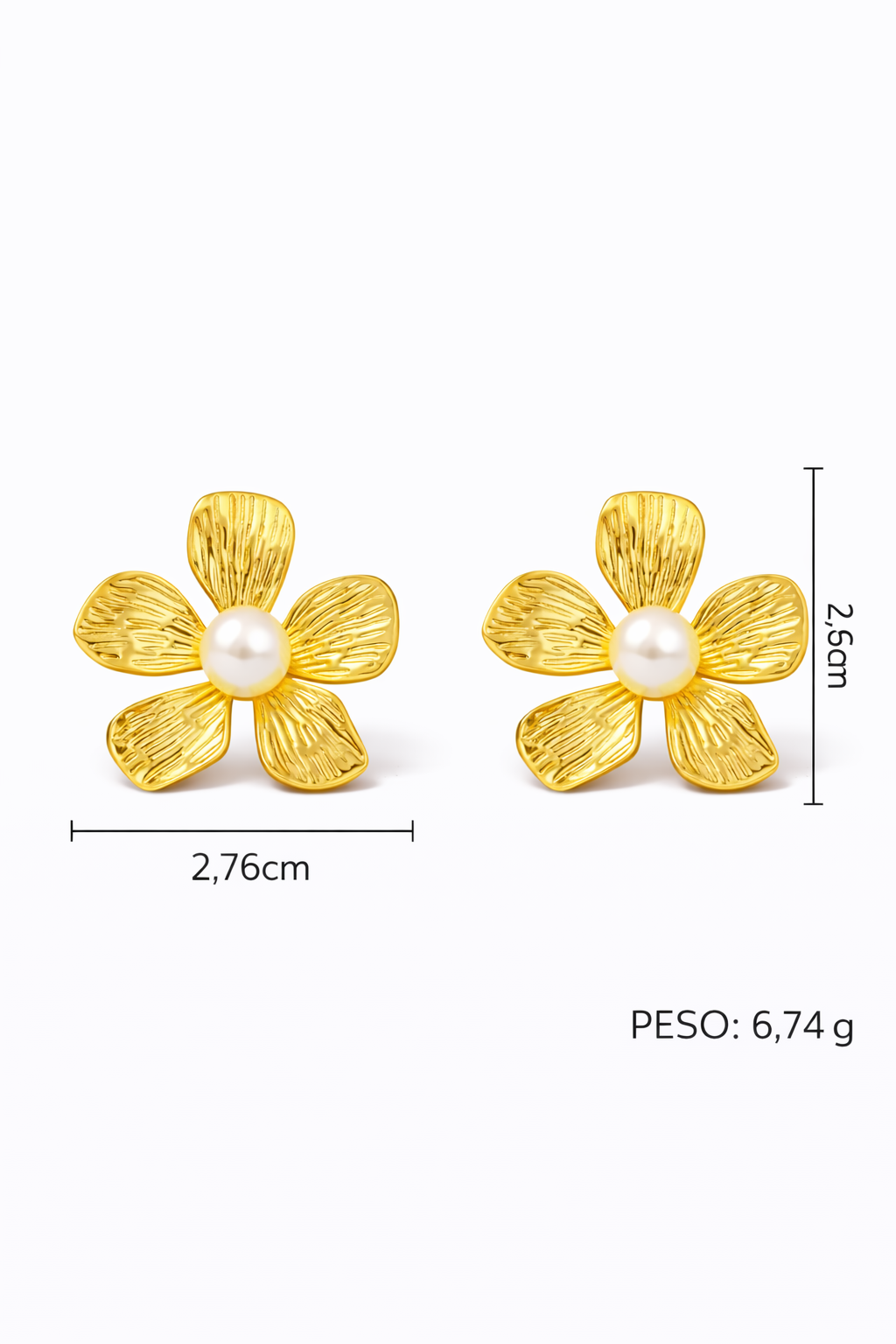 Aretes flor 5 pétalos con perla acero inoxidable