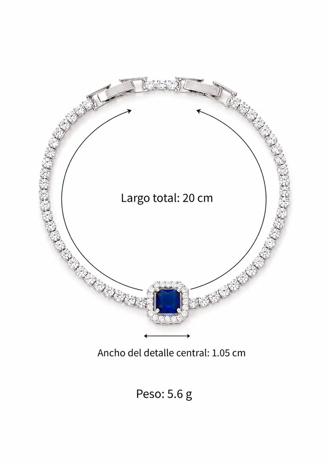 Pulsera tipo tenis con piedra central cobre chapado en oro