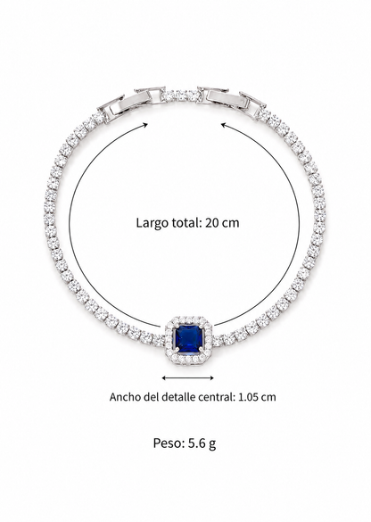 Pulsera tipo tenis con piedra central cobre chapado en oro