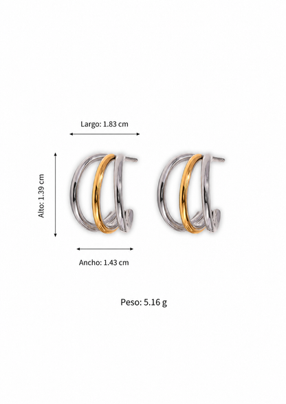 Aretes arracadas de aro triple bicolor acero inoxidable 304 Waterproof 💧