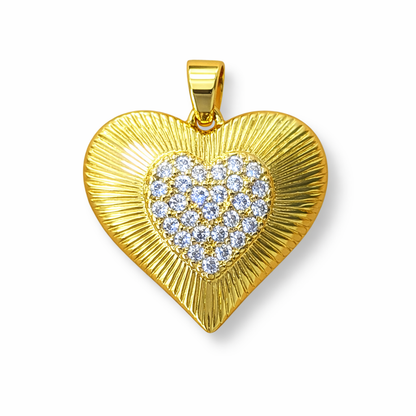 Dije corazón brillante dorado acero inoxidable