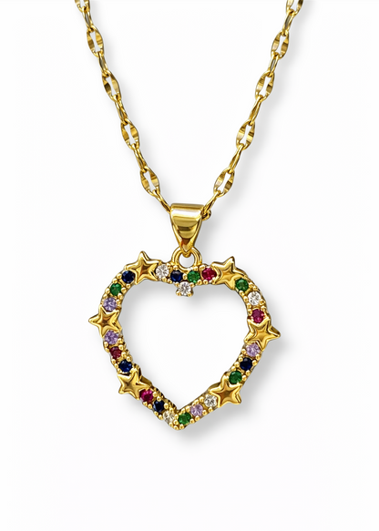 Collar con colgante de corazón con estrellas acero inoxidable