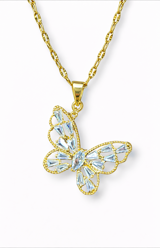 Collar con colgante mariposa con cristales acero inoxidable