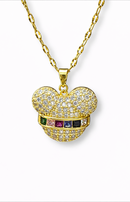 Collar orejas con zirconias y franja acero inoxidable