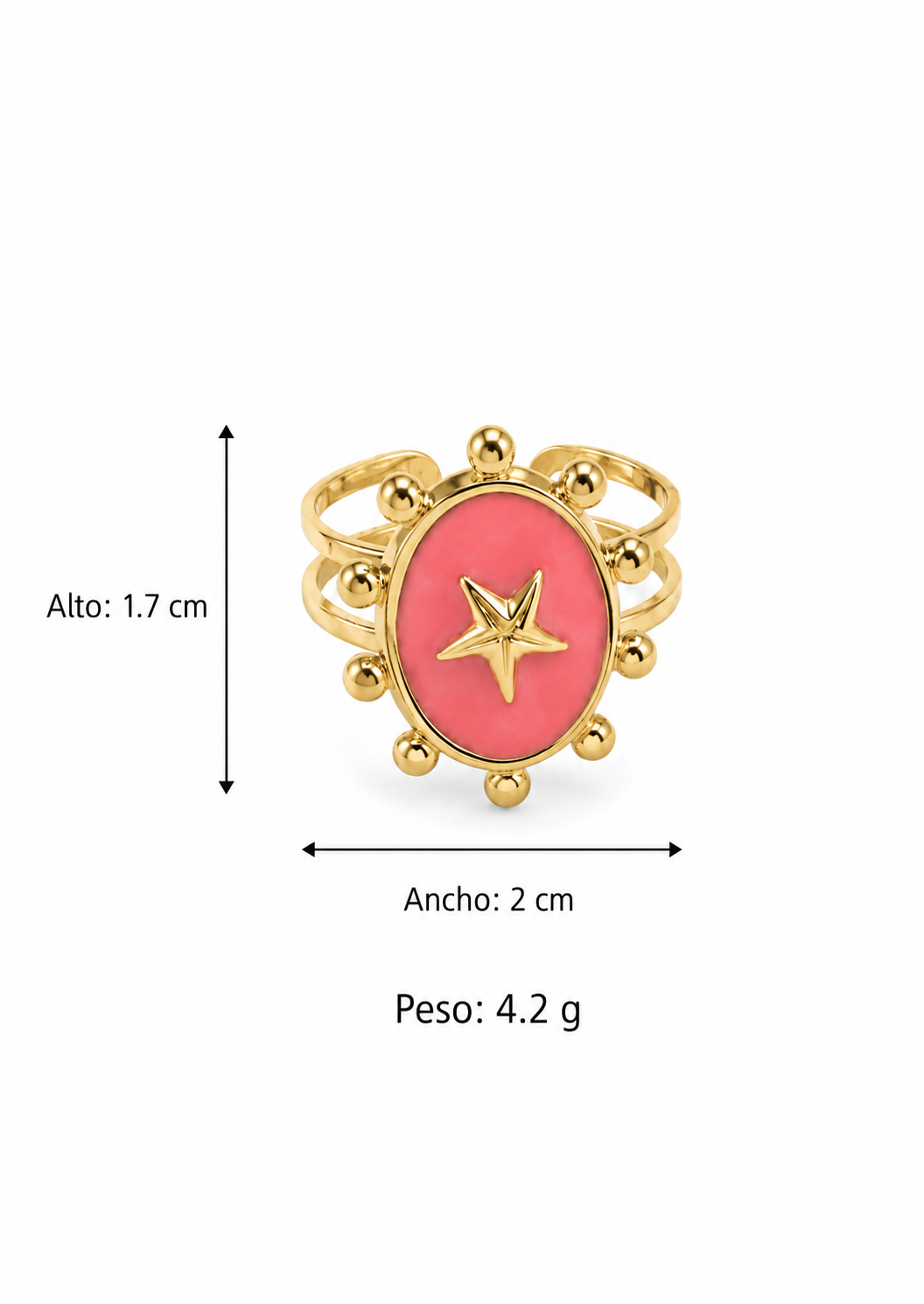 Anillo ovalado con estrella y borde de esferas acero inoxidable 304 Waterproof 💧