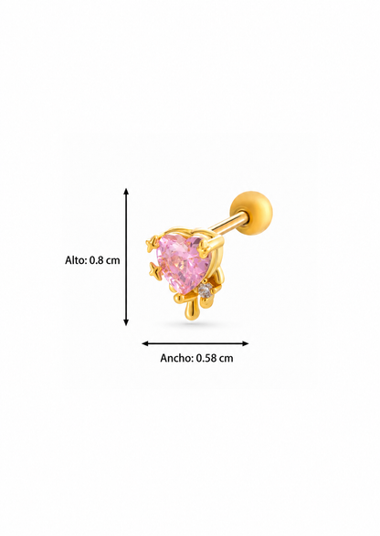 Piercing corazón rosa con estrellas acero inoxidable 316L Waterproof 💧