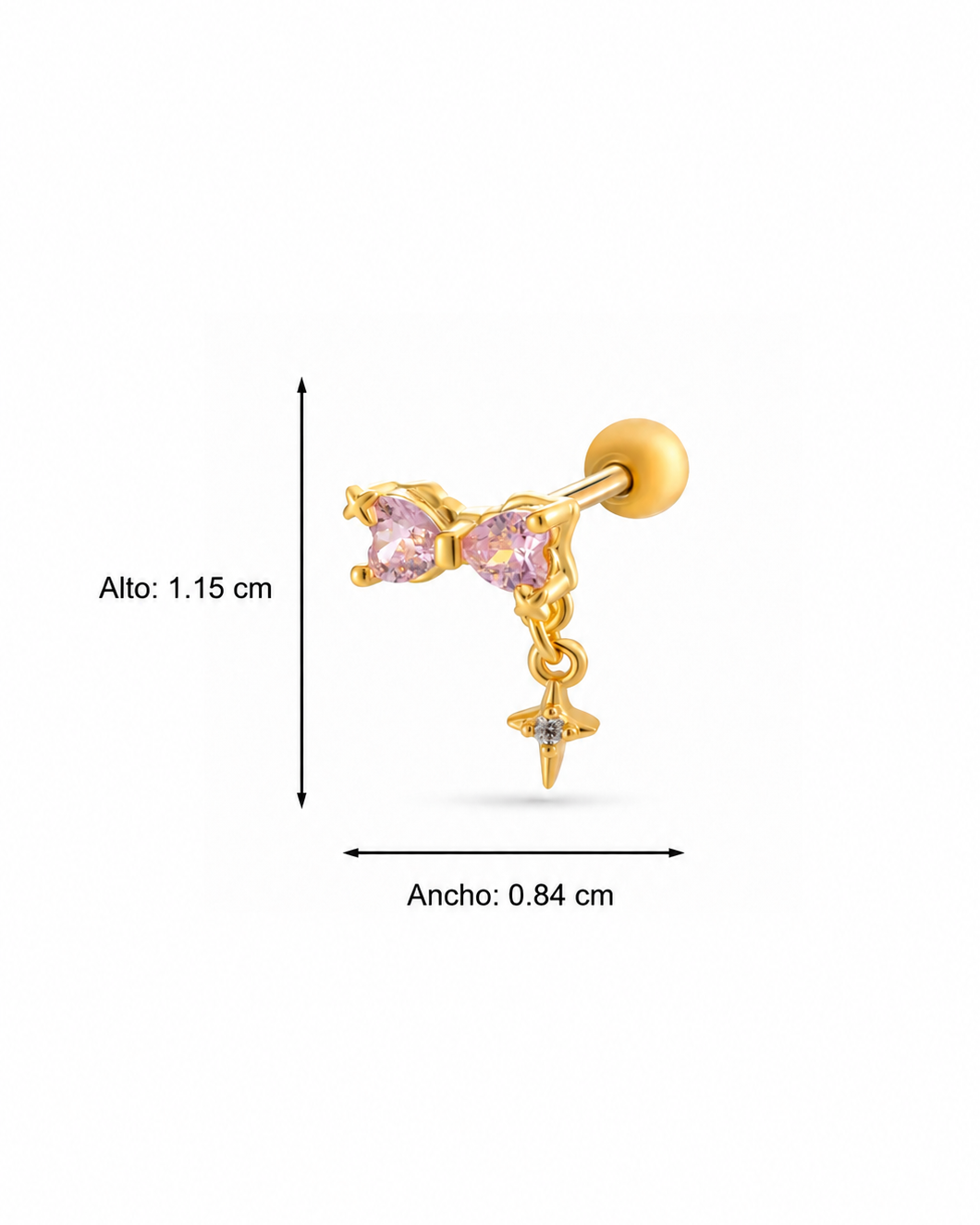 Piercing moño rosa con estrella colgante acero inoxidable 316L Waterproof 💧