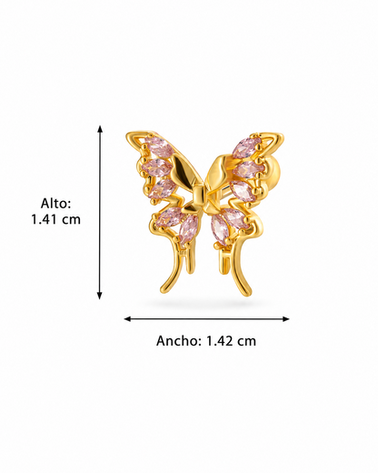 Piercing mariposa con cristales rosas acero inoxidable 316L Waterproof 💧