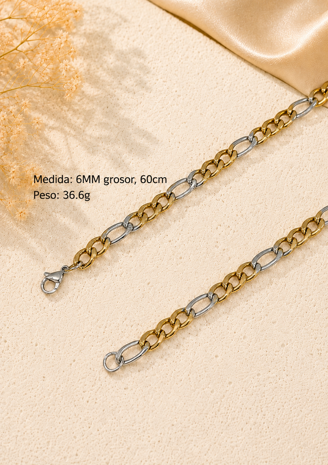 Cadena lisa 3x1 bicolor acero inoxidable