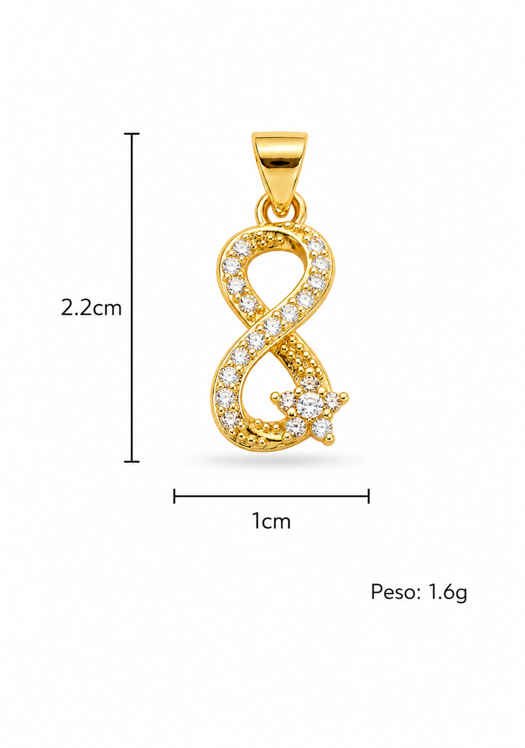 Dije infinito con flor chapa de oro