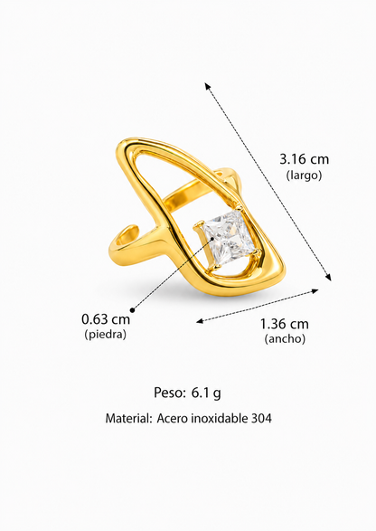 Anillo ovalado abierto con cristal acero inoxidable