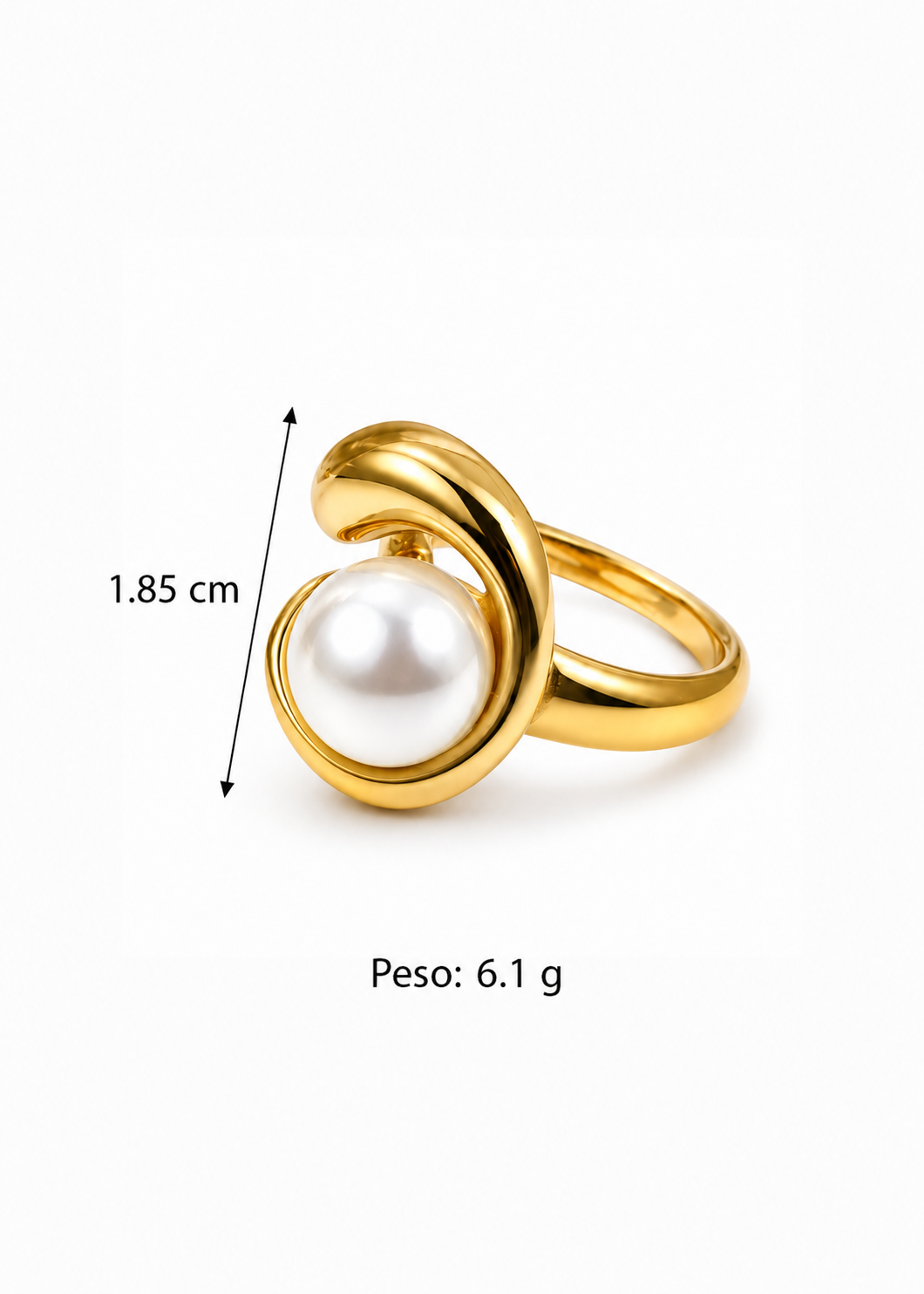 Anillo con perla abrazo dorado acero inoxidable