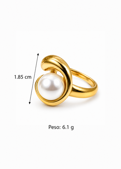 Anillo con perla abrazo dorado acero inoxidable