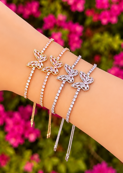 Pulsera mariposa tipo tenis ajustables chapa de oro