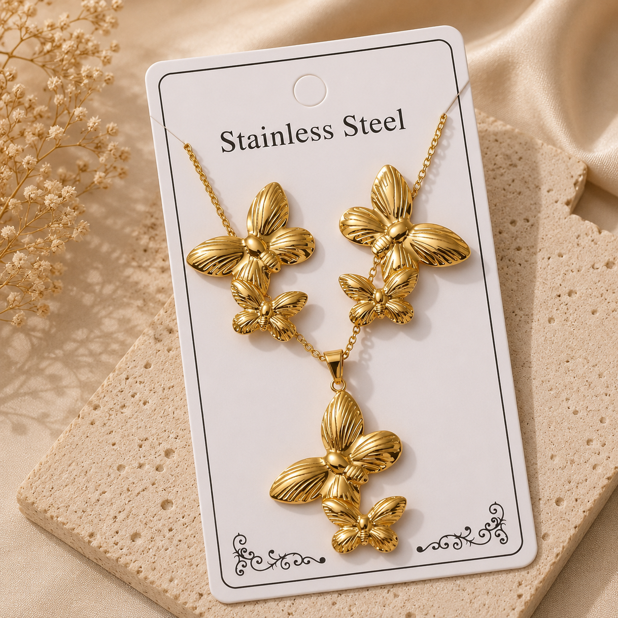 Conjunto de mariposas acero inoxidable