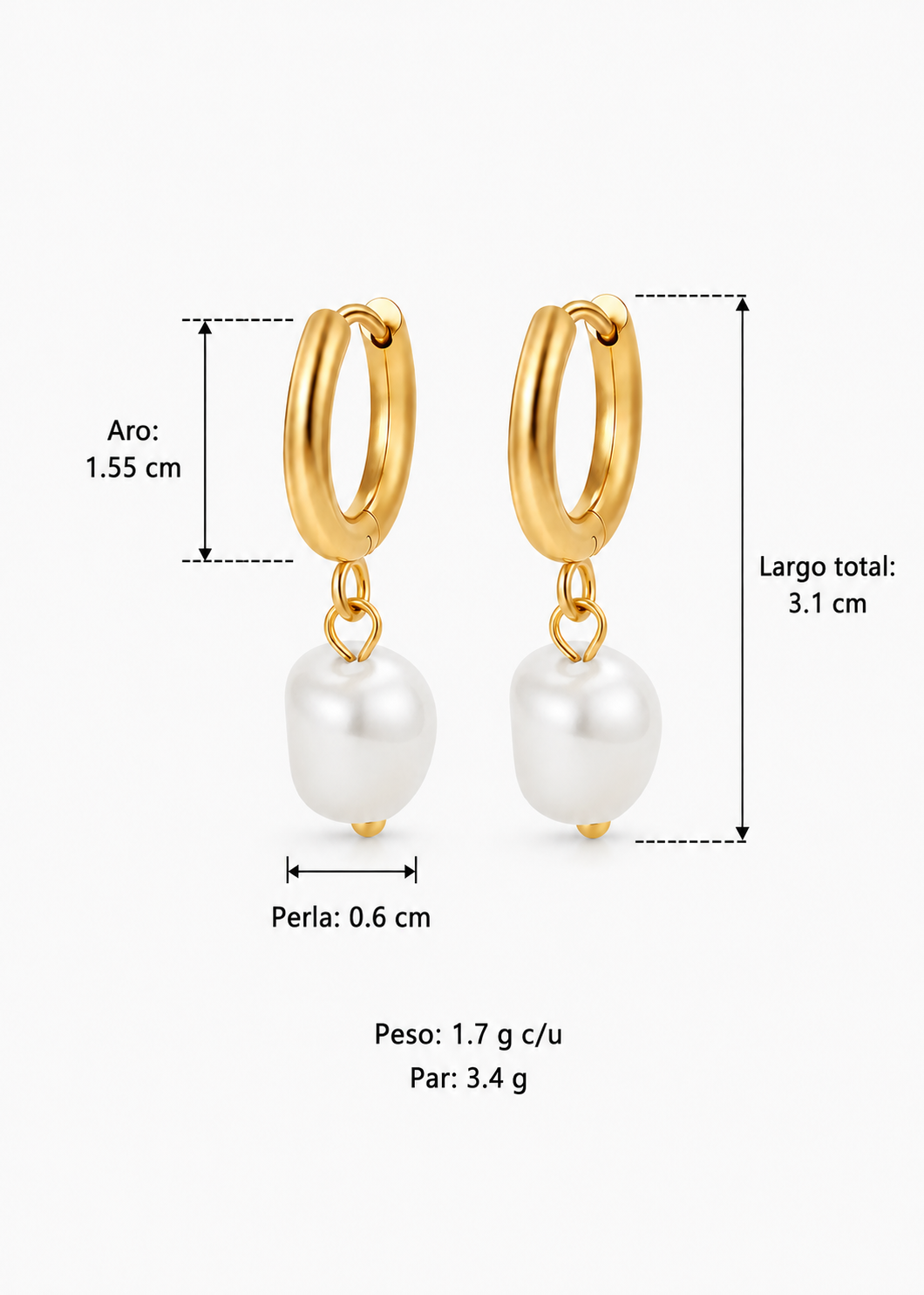 Aretes huggies con perla irregular acero inoxidable 304 Waterproof 💧