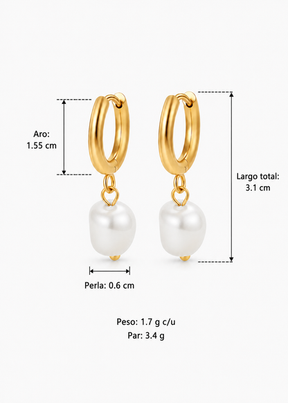 Aretes huggies con perla irregular acero inoxidable 304 Waterproof 💧