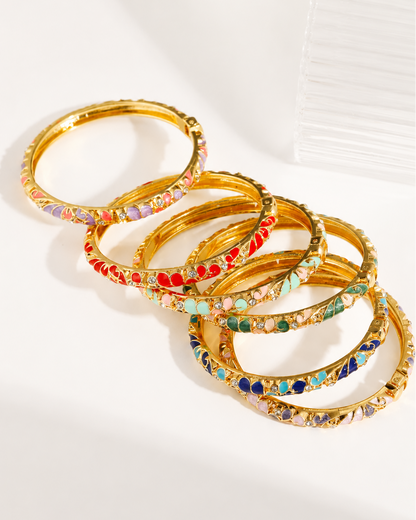 Brazaletes tipo bangle esmaltados bañado en oro