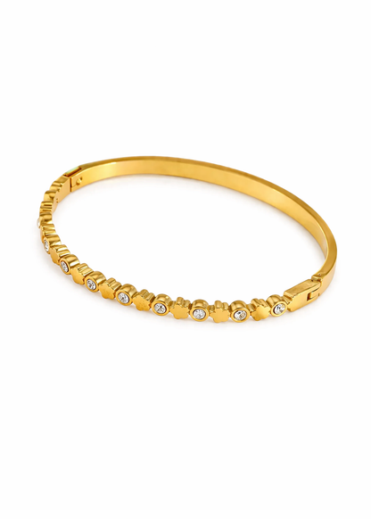 Pulsera esclava flores con zirconias alineadas acero inoxidable