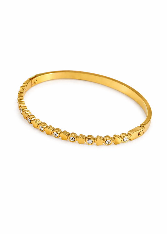Pulsera esclava flores con zirconias alineadas acero inoxidable